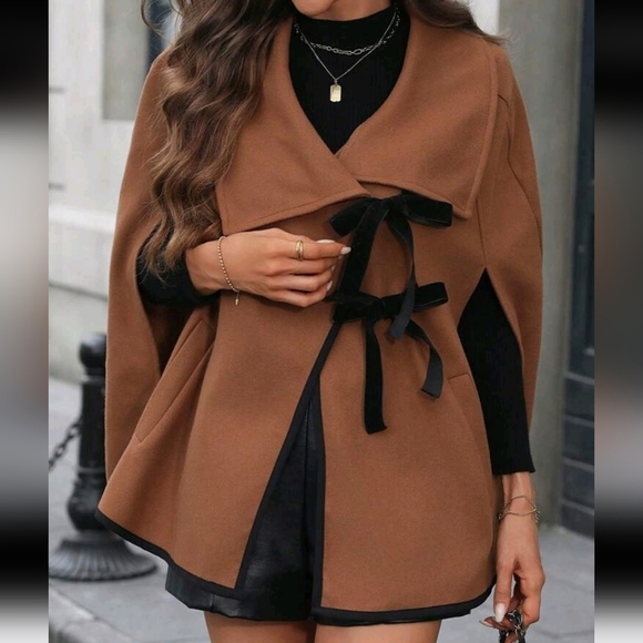 Elegant Bow Tie Cape Cloak Jacket For Autumn/Winter - Picture 5 of 5